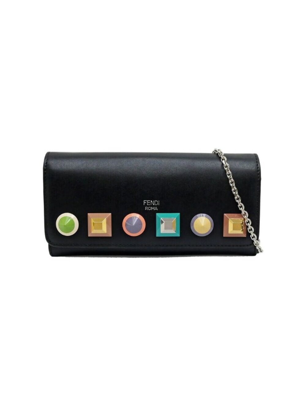 Fendi Multi Studs Chain Wallet Shoulder Bag Black